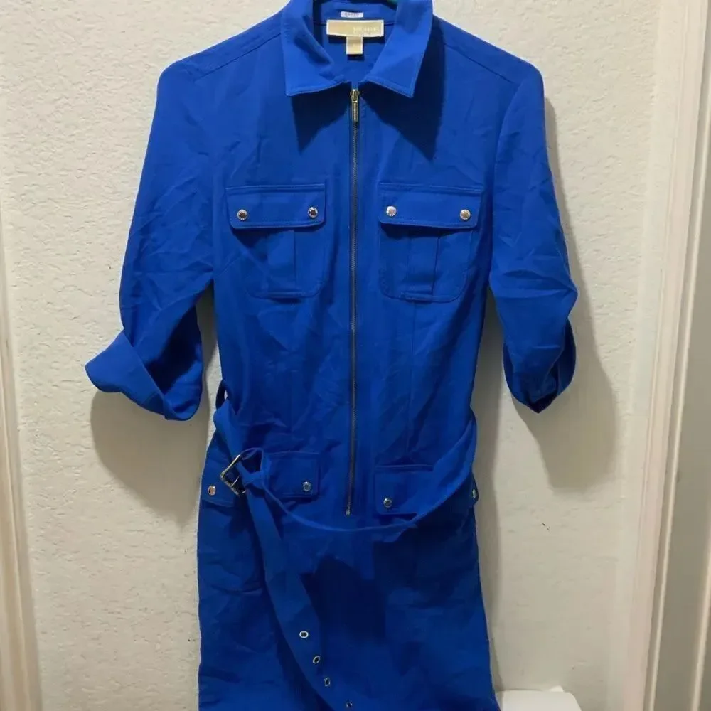 NWOT Michael Kors Blue Dress with Gold Accents.  SZ S